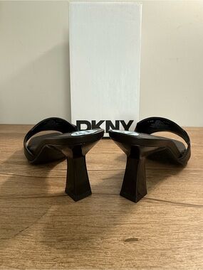 DKNY Black Square-Toe Slide Mules
